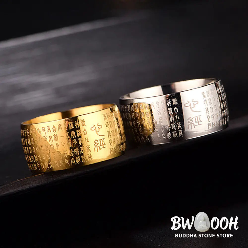 Buddha Stones Tibetan Seal Heart Sutra Titanium Steel Balance Ring - Ring