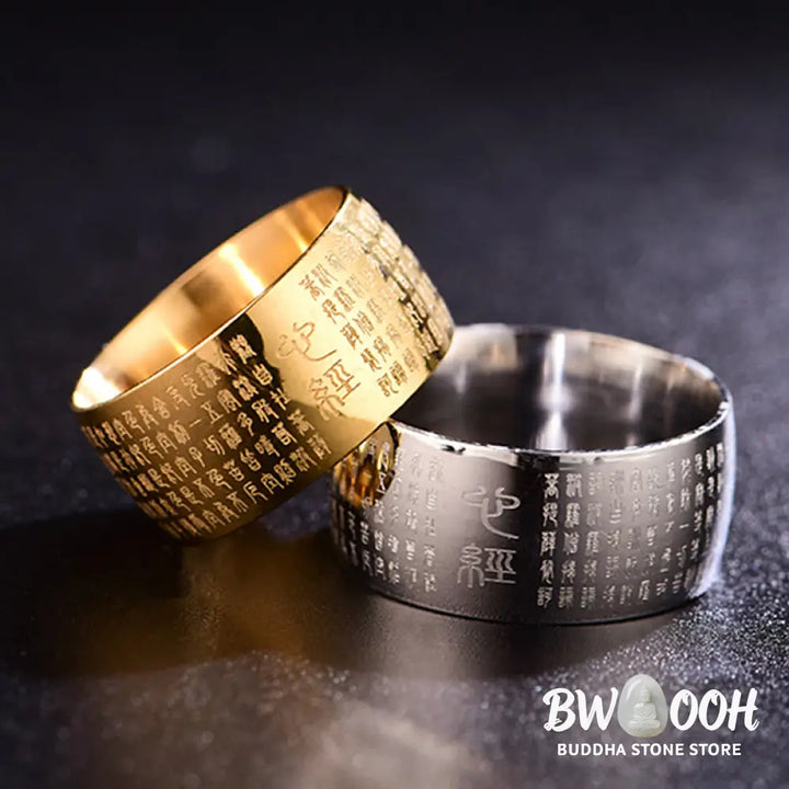 Buddha Stones Tibetan Seal Heart Sutra Titanium Steel Balance Ring - Ring