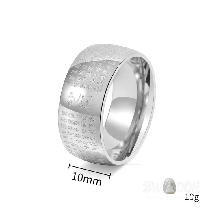 Buddha Stones Tibetan Seal Heart Sutra Titanium Steel Balance Ring - Ring