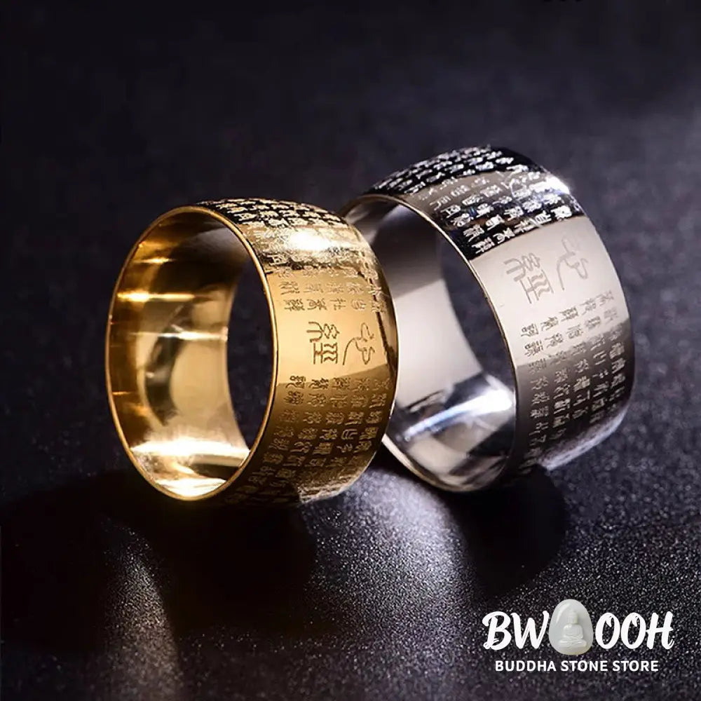 Buddha Stones Tibetan Seal Heart Sutra Titanium Steel Balance Ring - Ring