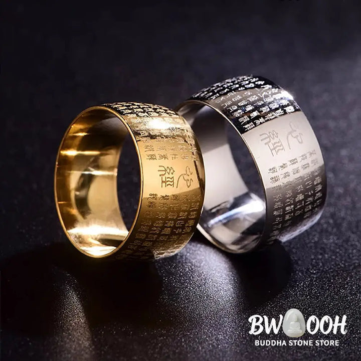 Buddha Stones Tibetan Seal Heart Sutra Titanium Steel Balance Ring - Ring