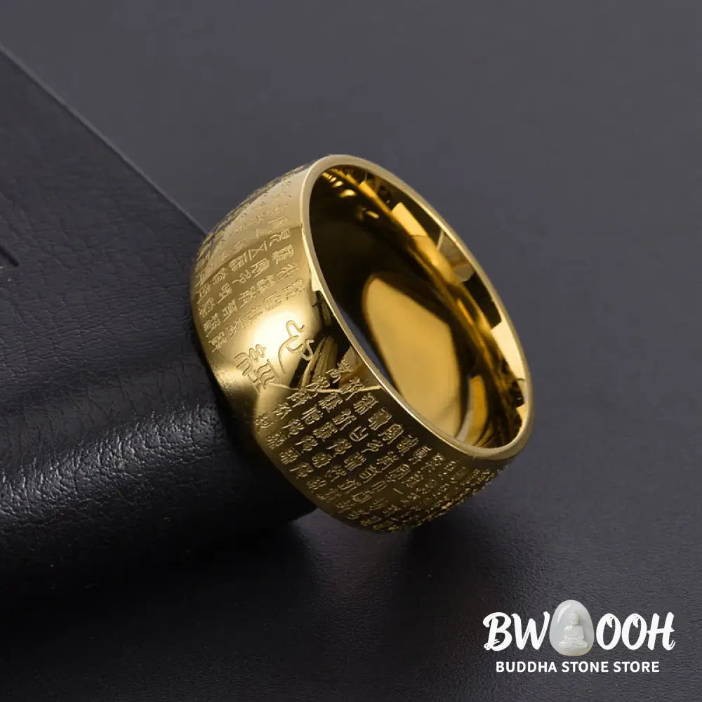 Buddha Stones Tibetan Seal Heart Sutra Titanium Steel Balance Ring - Ring