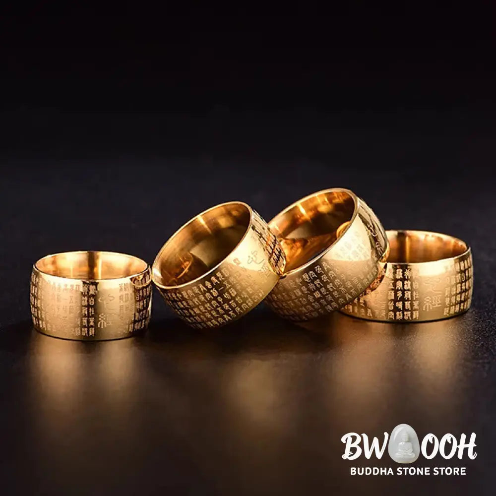 Buddha Stones Tibetan Seal Heart Sutra Titanium Steel Balance Ring - Ring