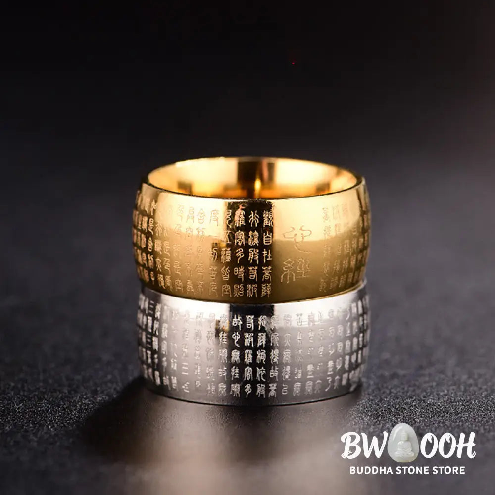 Buddha Stones Tibetan Seal Heart Sutra Titanium Steel Balance Ring - Ring