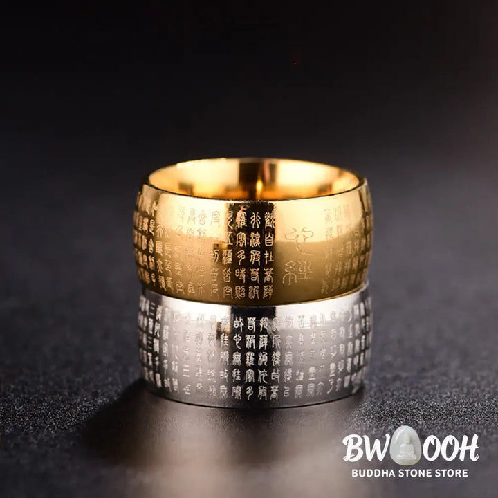 Buddha Stones Tibetan Seal Heart Sutra Titanium Steel Balance Ring - Ring
