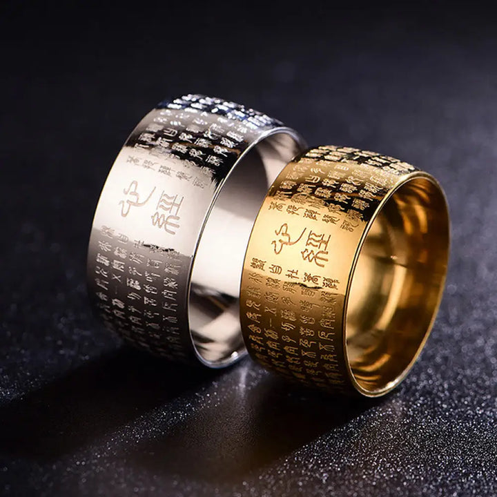 BWOOOH Tibetan Seal Heart Sutra Titanium Steel Balance Ring — natural stone Tibetan bracelet for spiritual healing and min...