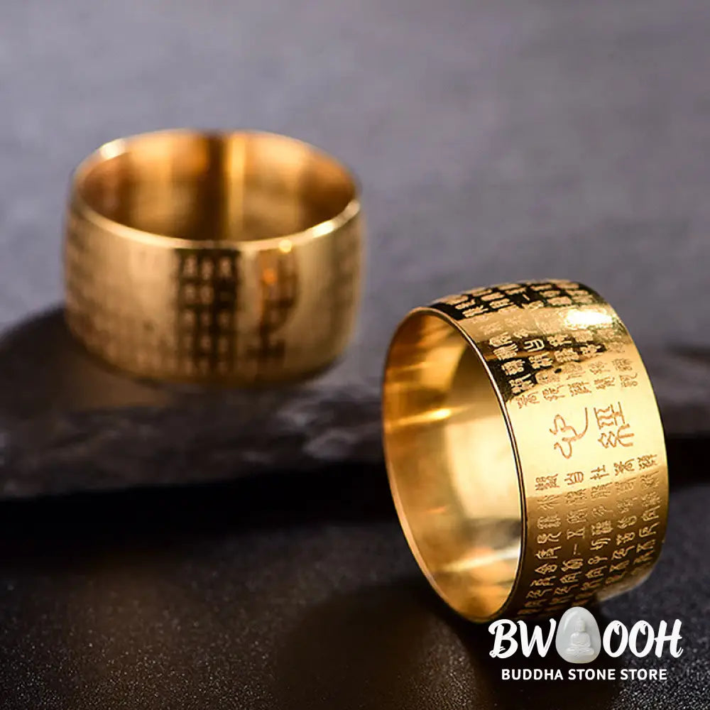 Buddha Stones Tibetan Seal Heart Sutra Titanium Steel Balance Ring - Ring