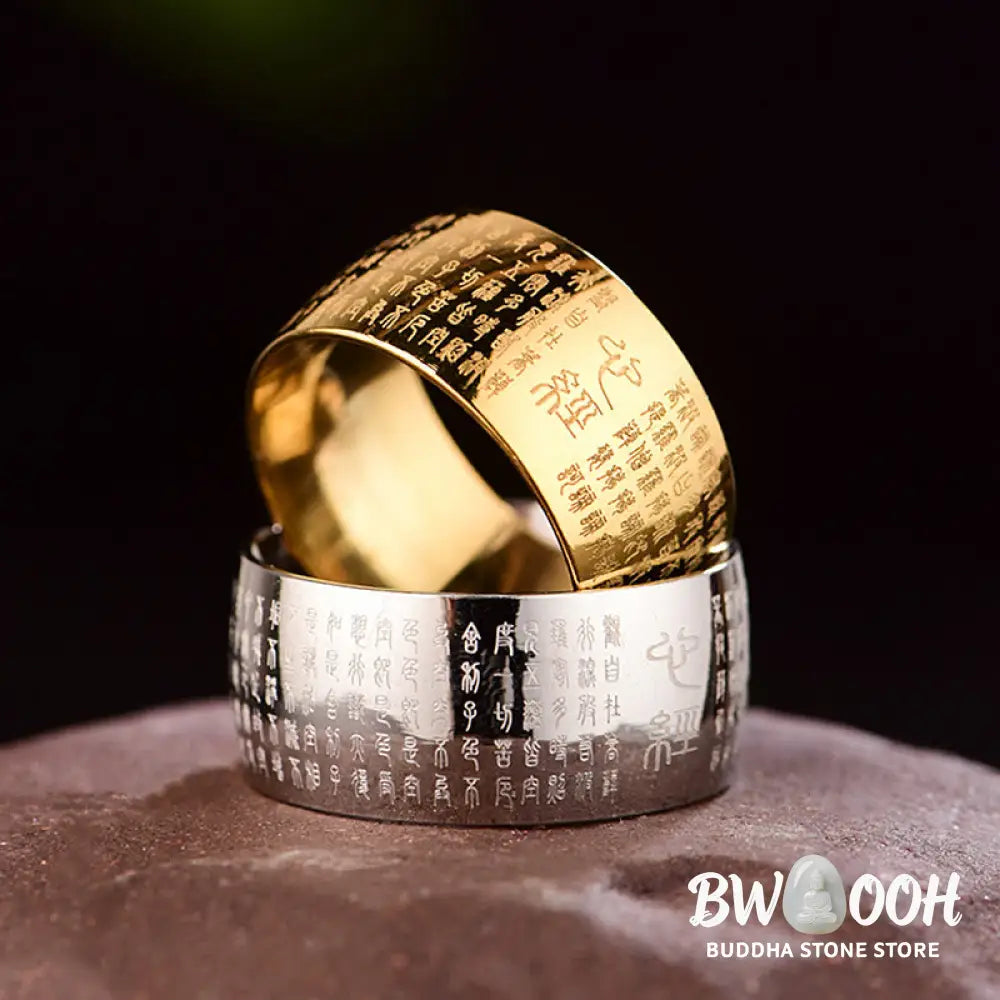 Buddha Stones Tibetan Seal Heart Sutra Titanium Steel Balance Ring - Ring