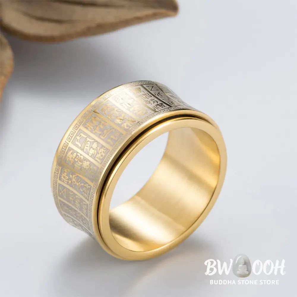 Buddha Stones Tibetan Seal Script Golden Light Mantra Titanium Steel Spinner Balance Ring - Ring