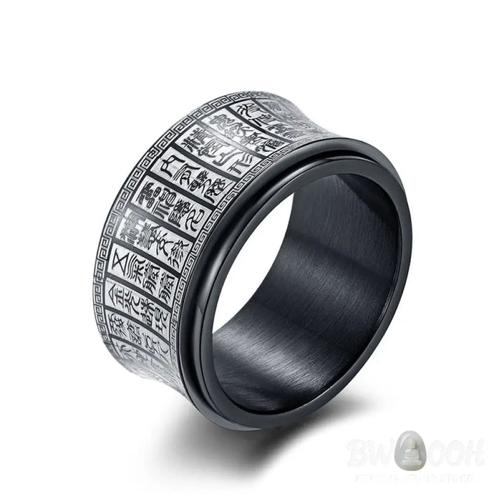 Buddha Stones Tibetan Seal Script Golden Light Mantra Titanium Steel Spinner Balance Ring - Ring