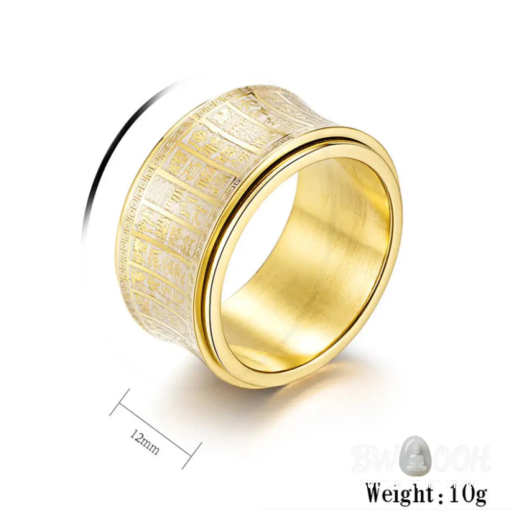 Buddha Stones Tibetan Seal Script Golden Light Mantra Titanium Steel Spinner Balance Ring - Ring