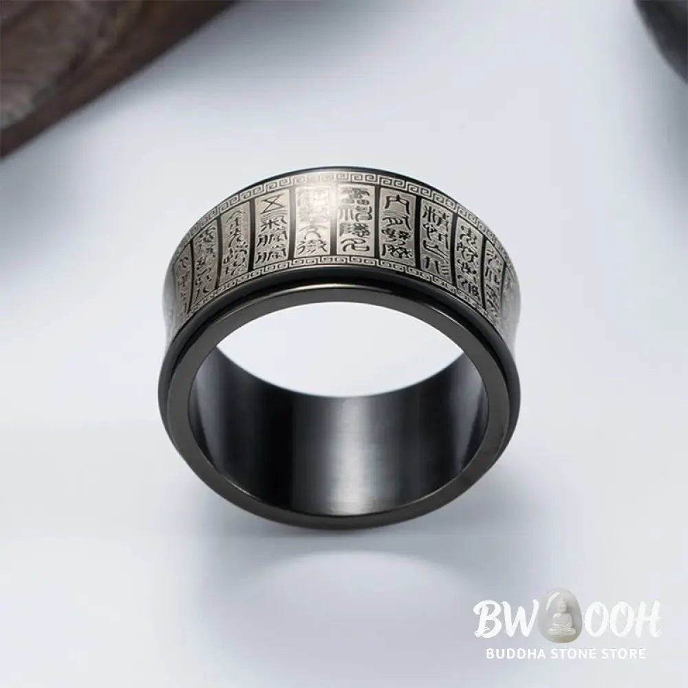 Buddha Stones Tibetan Seal Script Golden Light Mantra Titanium Steel Spinner Balance Ring - Ring