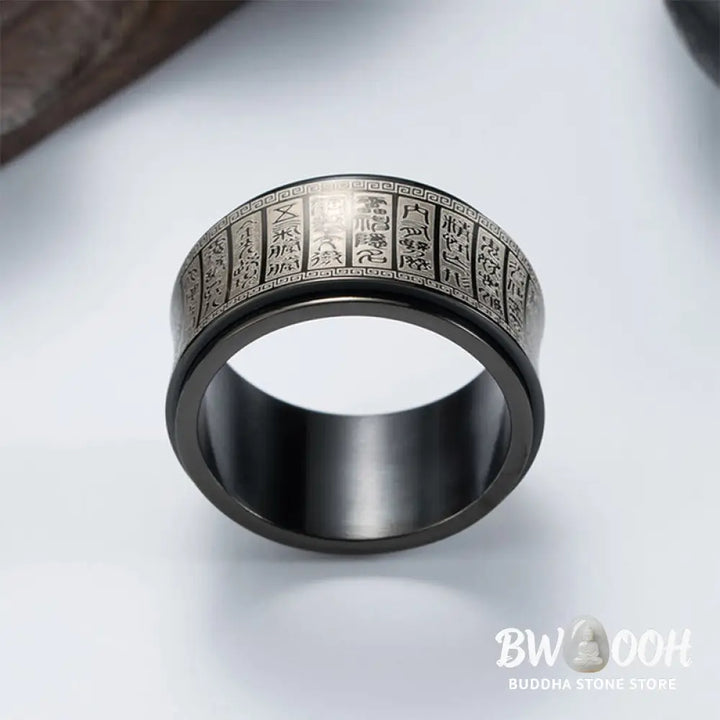 Buddha Stones Tibetan Seal Script Golden Light Mantra Titanium Steel Spinner Balance Ring - Ring