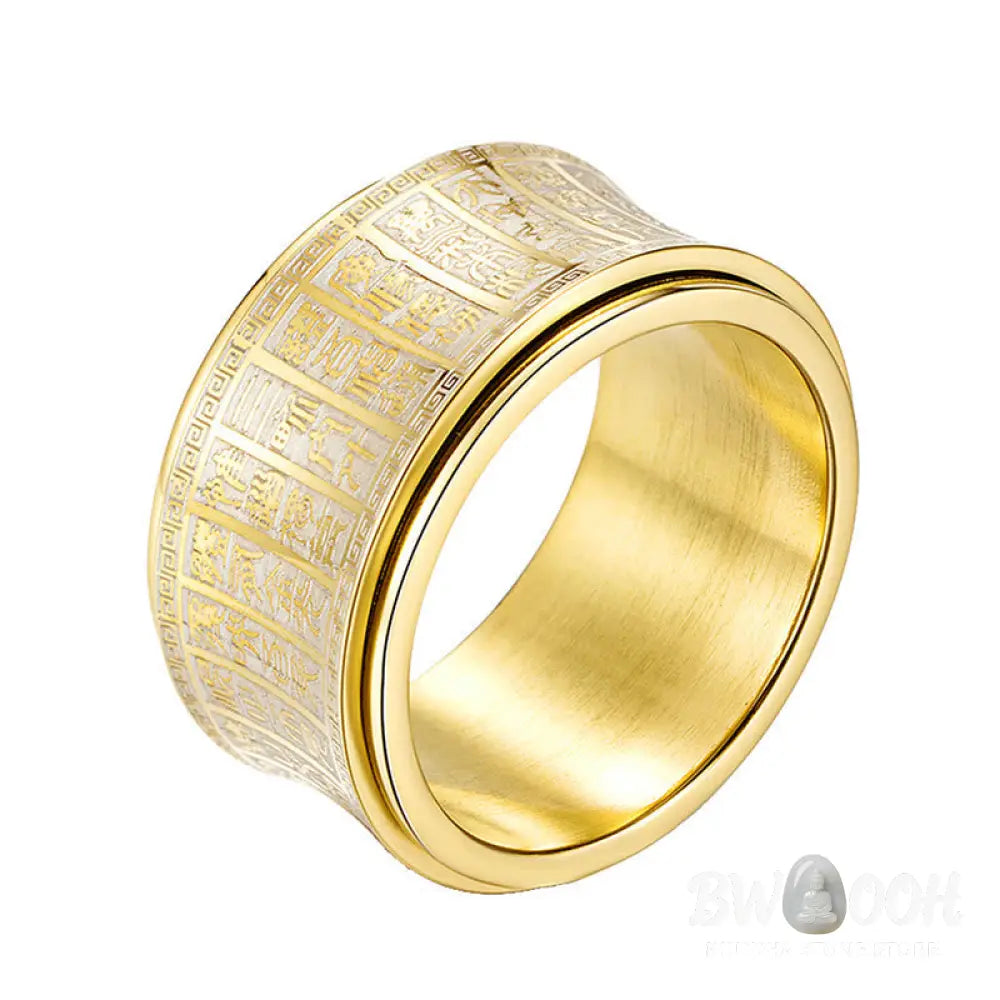 Buddha Stones Tibetan Seal Script Golden Light Mantra Titanium Steel Spinner Balance Ring - Ring