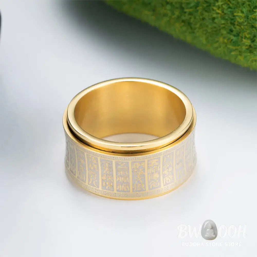 Buddha Stones Tibetan Seal Script Golden Light Mantra Titanium Steel Spinner Balance Ring - Ring