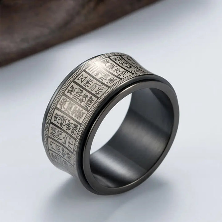 Buddha Stones Tibetan Seal Script Golden Light Mantra Titanium Steel Spinner Balance Ring - Black / US7 - Ring