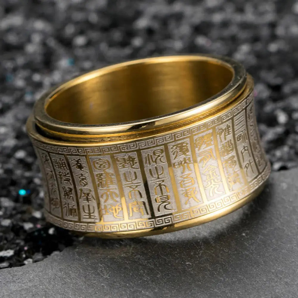 BWOOOH Tibetan Seal Script Golden Light Mantra Titanium Steel Spinner Balance Ring — natural stone Tibetan bracelet for sp...