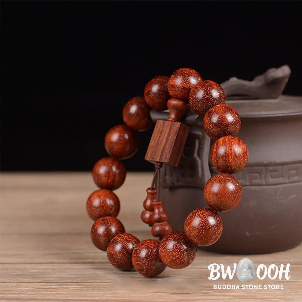 Buddha Stones Tibetan Small Leaf Red Sandalwood Relaxation Bracelet - BWOOOH - Bracelet
