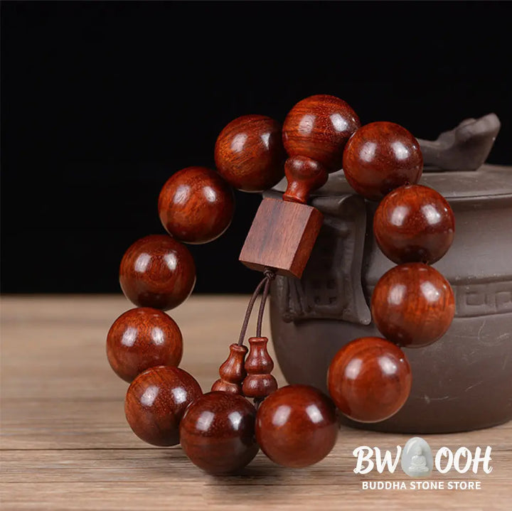 Buddha Stones Tibetan Small Leaf Red Sandalwood Relaxation Bracelet - BWOOOH - Bracelet