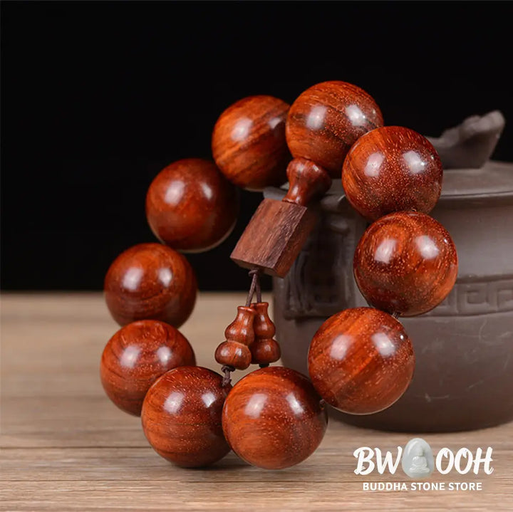 Buddha Stones Tibetan Small Leaf Red Sandalwood Relaxation Bracelet - BWOOOH - Bracelet