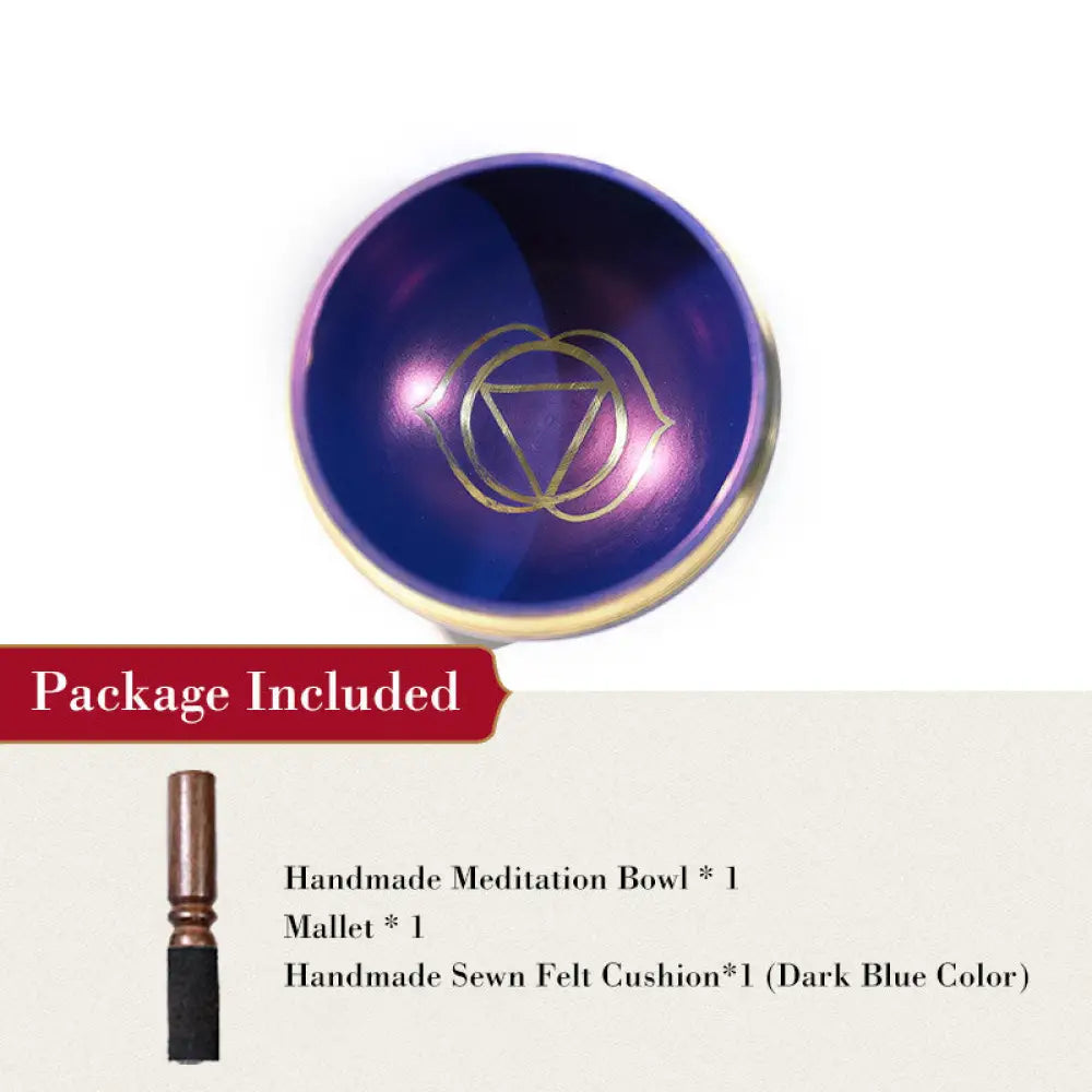 BWOOOH Tibetan Sound Bowl Handcrafted for Chakra Healing and Mindfulness Meditation Singing Bowl Set - Dark Blue