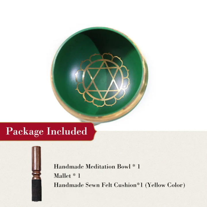 BWOOOH Tibetan Sound Bowl Handcrafted for Chakra Healing and Mindfulness Meditation Singing Bowl Set - Green