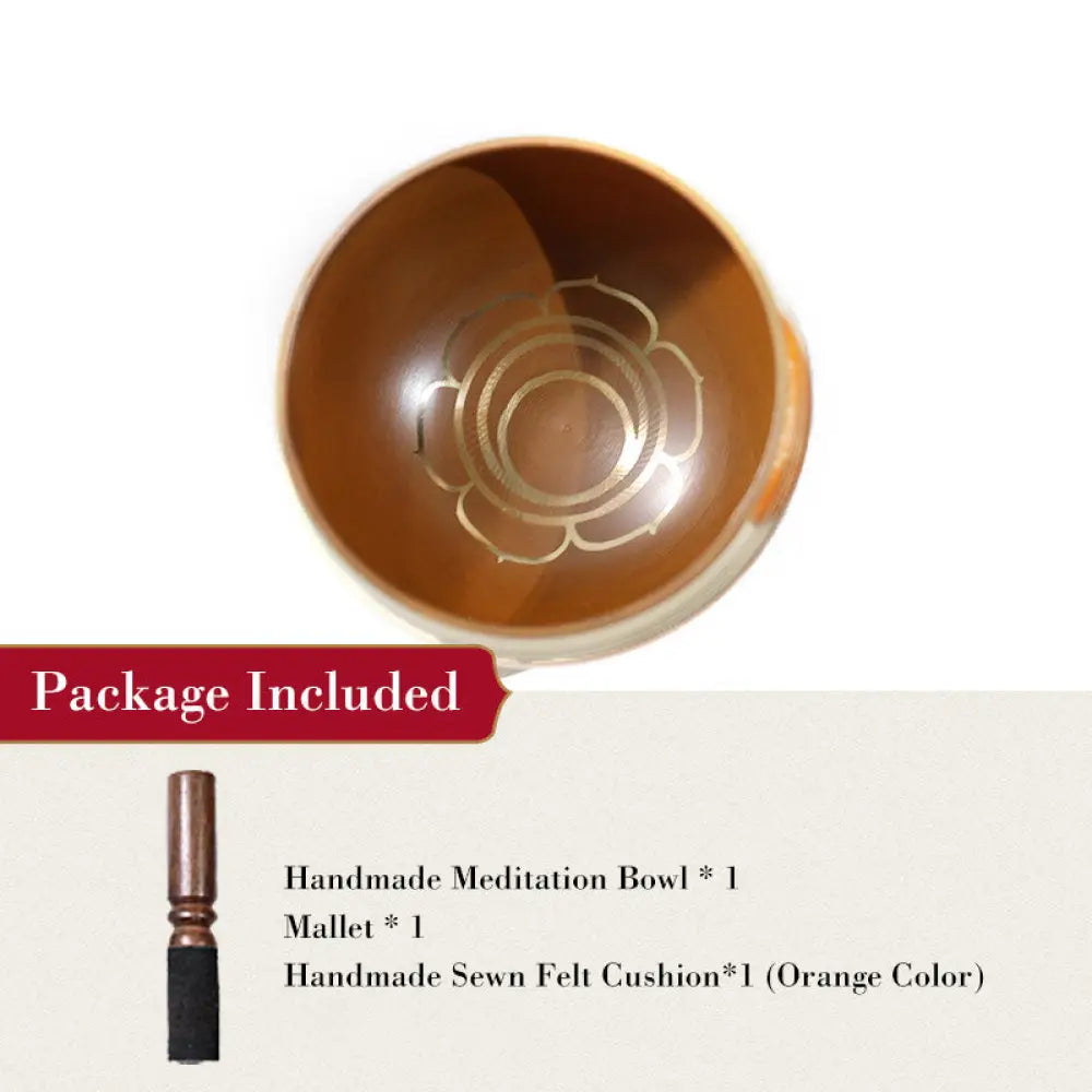 BWOOOH Tibetan Sound Bowl Handcrafted for Chakra Healing and Mindfulness Meditation Singing Bowl Set - Orange