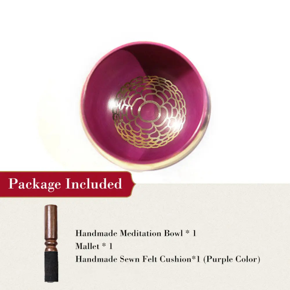 BWOOOH Tibetan Sound Bowl Handcrafted for Chakra Healing and Mindfulness Meditation Singing Bowl Set - Purple