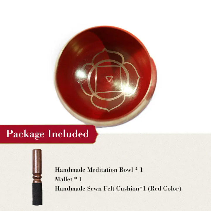 BWOOOH Tibetan Sound Bowl Handcrafted for Chakra Healing and Mindfulness Meditation Singing Bowl Set - Red