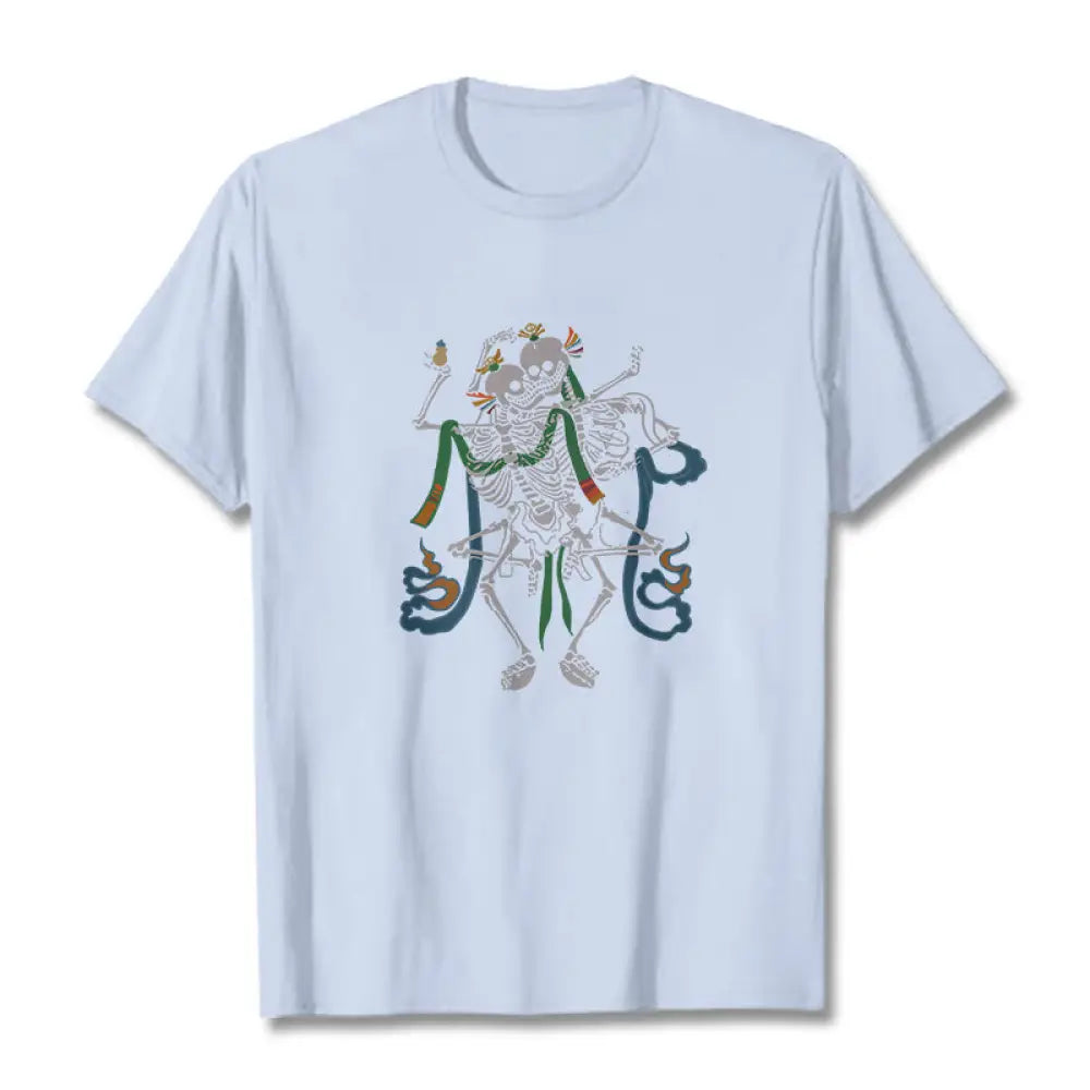 Buddha Stones Tibetan The Lord Of The Corpse Forest Design Tee T-shirt - Light Cyan / S - T-Shirts