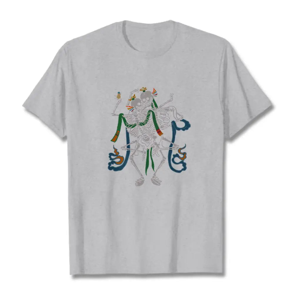 Buddha Stones Tibetan The Lord Of The Corpse Forest Design Tee T-shirt - Light Grey / S - T-Shirts