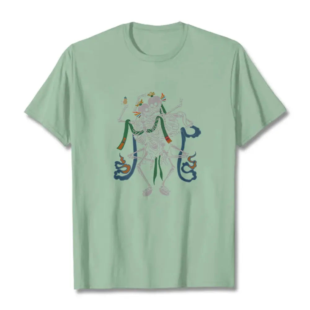 Buddha Stones Tibetan The Lord Of The Corpse Forest Design Tee T-shirt - Pale Green / S - T-Shirts
