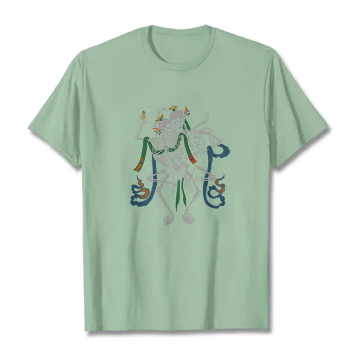 Buddha Stones Tibetan The Lord Of The Corpse Forest Design Tee T-shirt - Pale Green / S - T-Shirts