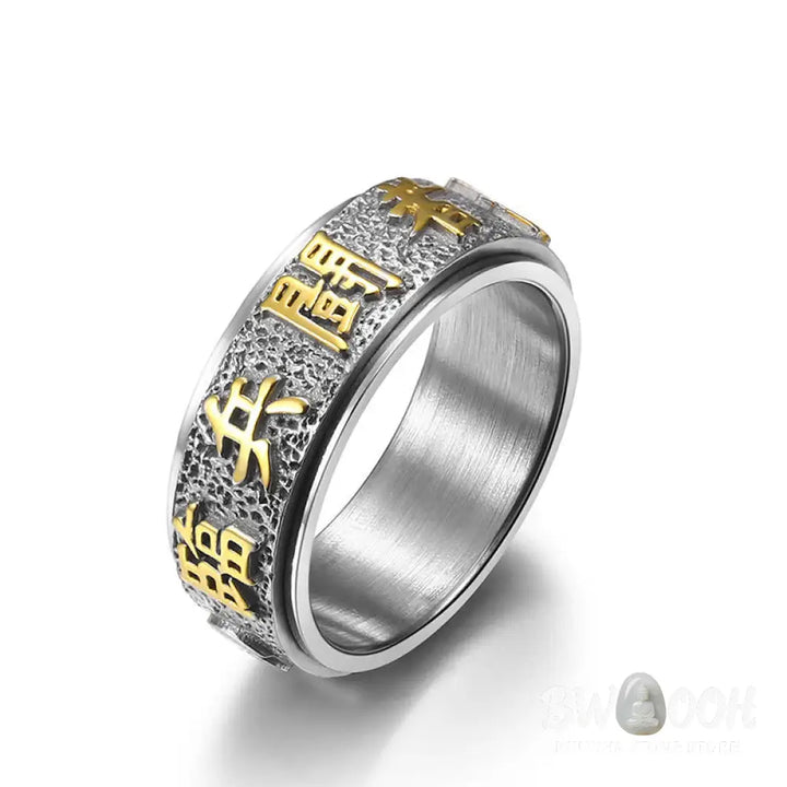 Buddha Stones Tibetan The Nine-word Mantra Yin Yang Pattern Titanium Steel Spinner Balance Ring - Ring