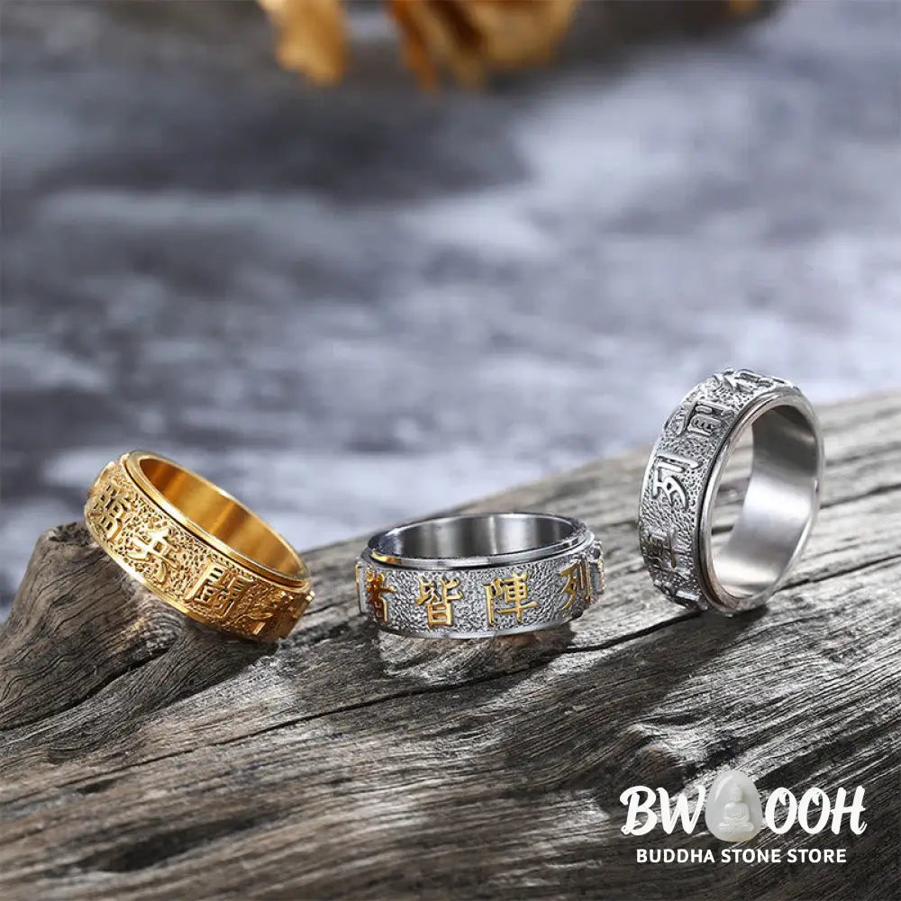 Buddha Stones Tibetan The Nine-word Mantra Yin Yang Pattern Titanium Steel Spinner Balance Ring - Ring