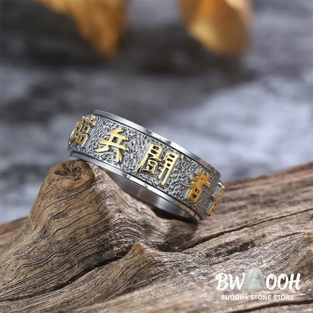 Buddha Stones Tibetan The Nine-word Mantra Yin Yang Pattern Titanium Steel Spinner Balance Ring - Ring