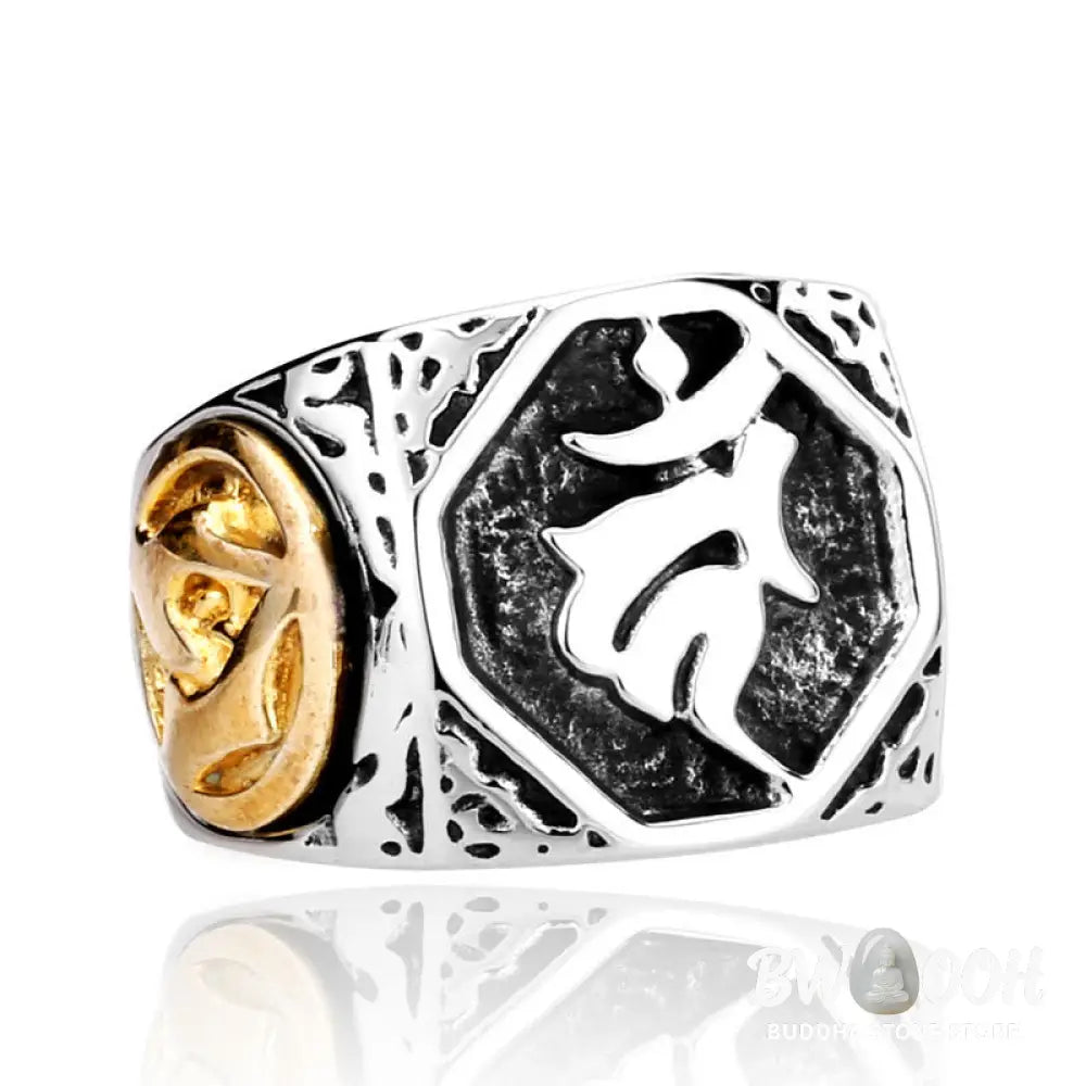 Buddha Stones Tibetan Titanium Steel Greeting Hand Sword Sign Sanskrit Balance Ring - Ring