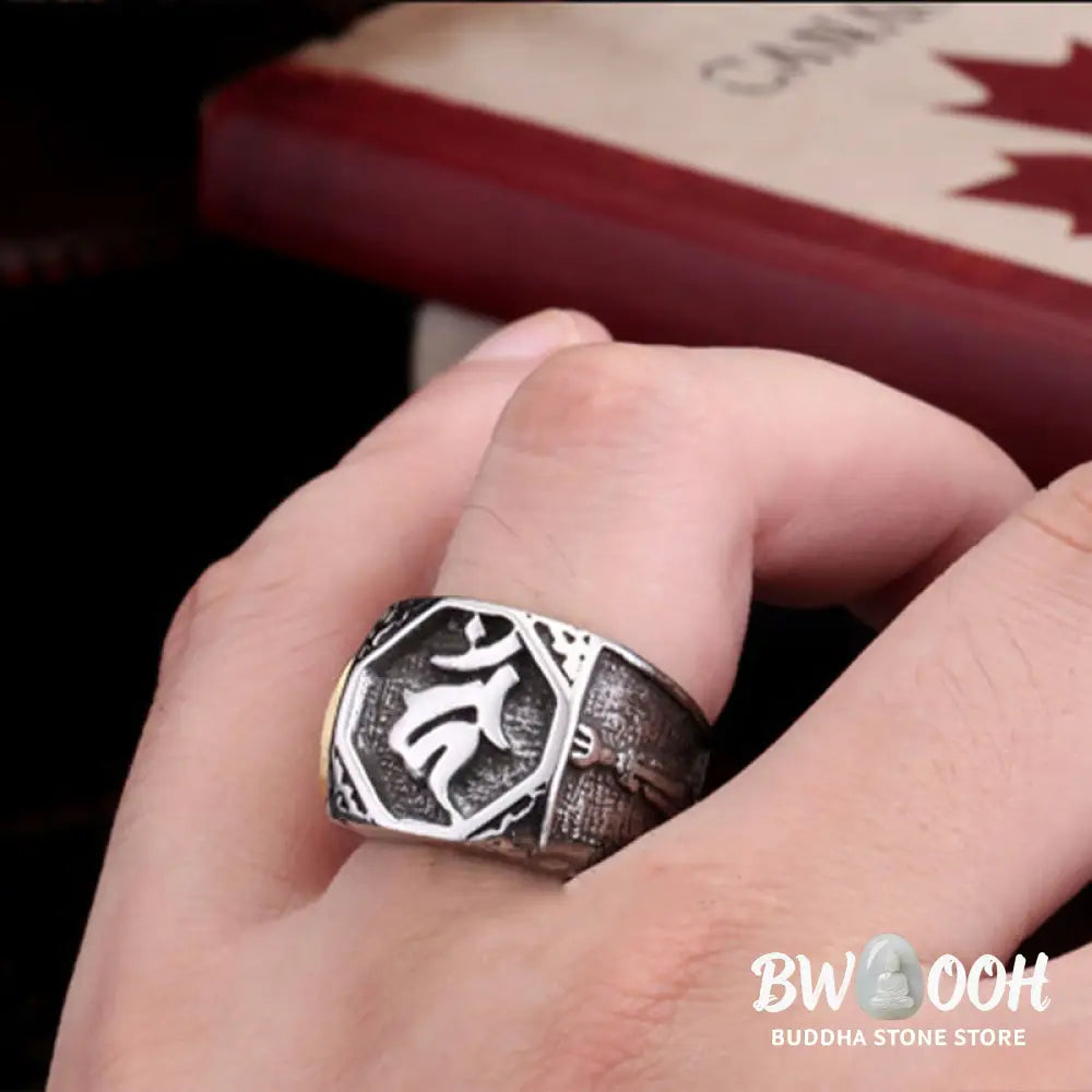 Buddha Stones Tibetan Titanium Steel Greeting Hand Sword Sign Sanskrit Balance Ring - Ring