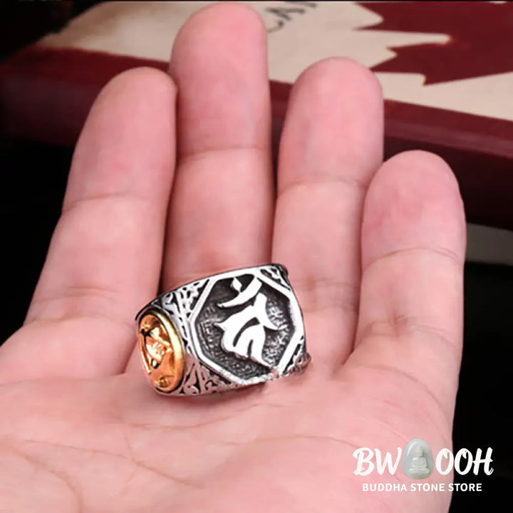 Buddha Stones Tibetan Titanium Steel Greeting Hand Sword Sign Sanskrit Balance Ring - Ring