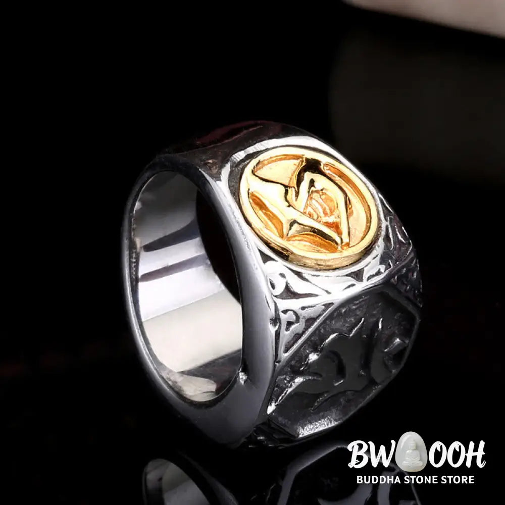 Buddha Stones Tibetan Titanium Steel Greeting Hand Sword Sign Sanskrit Balance Ring - Ring