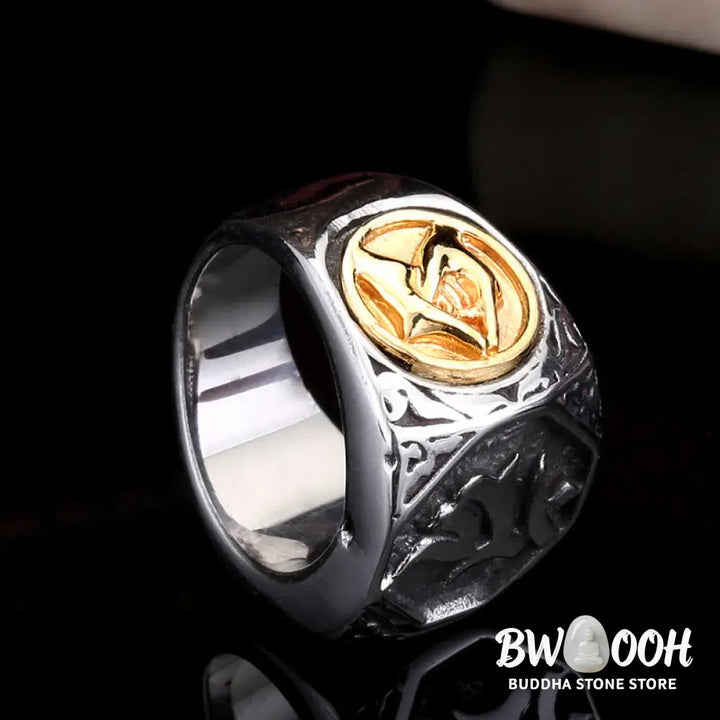 Buddha Stones Tibetan Titanium Steel Greeting Hand Sword Sign Sanskrit Balance Ring - Ring