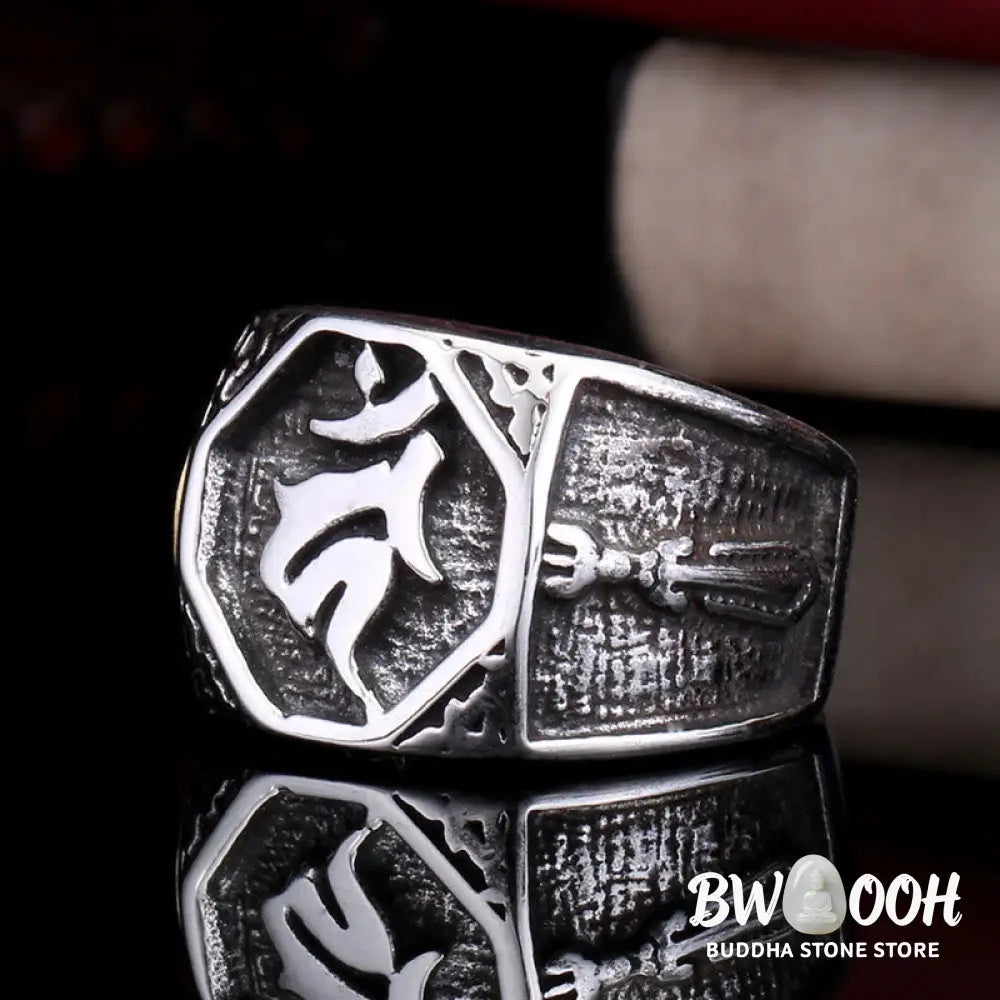 Buddha Stones Tibetan Titanium Steel Greeting Hand Sword Sign Sanskrit Balance Ring - Ring