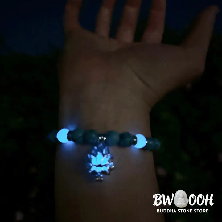 Buddha Stones Tibetan Turquoise Glowstone Luminous Bead Lotus Protection Bracelet - BWOOOH - Bracelet
