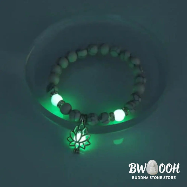 Buddha Stones Tibetan Turquoise Glowstone Luminous Bead Lotus Protection Bracelet - BWOOOH - Bracelet