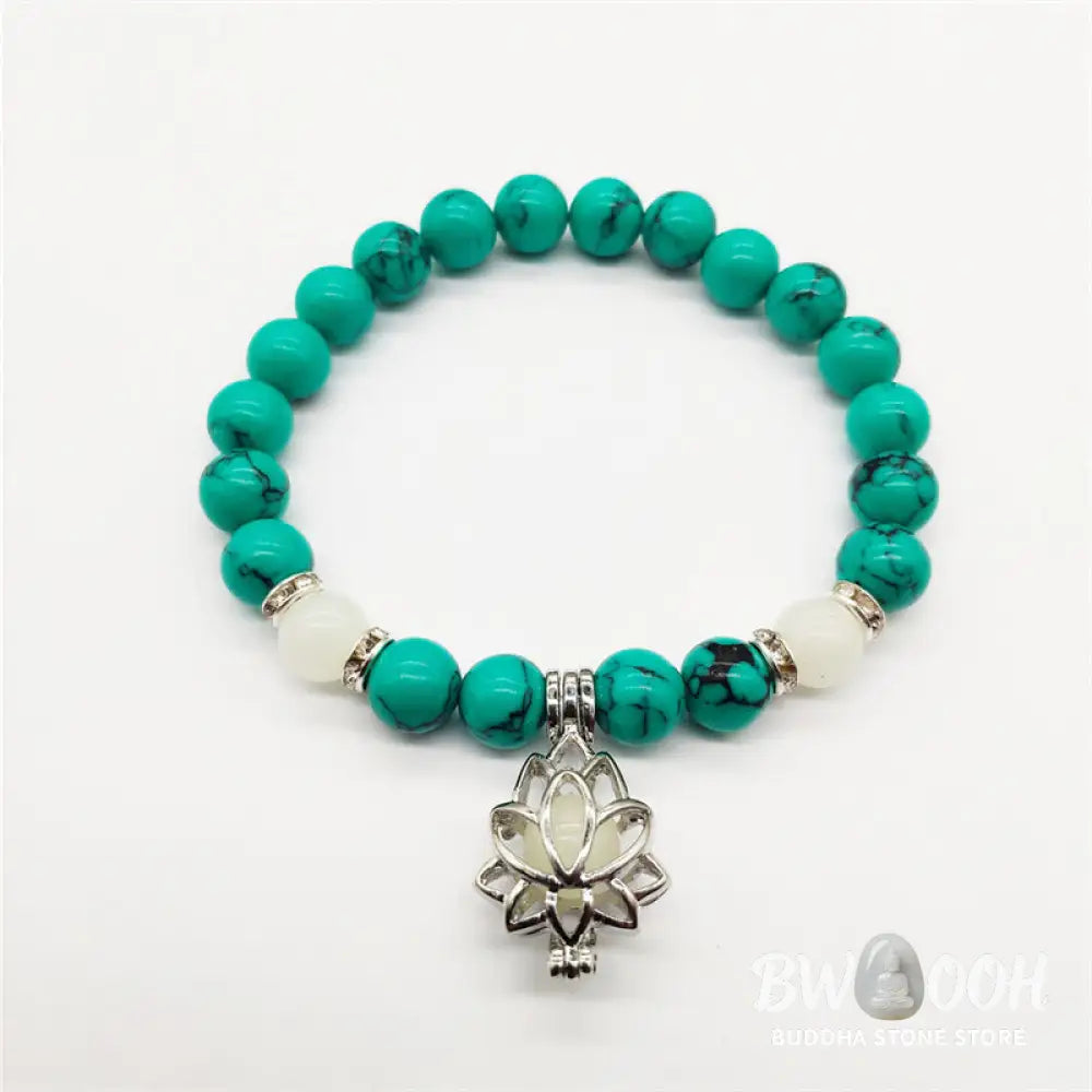 Buddha Stones Tibetan Turquoise Glowstone Luminous Bead Lotus Protection Bracelet - BWOOOH - Bracelet