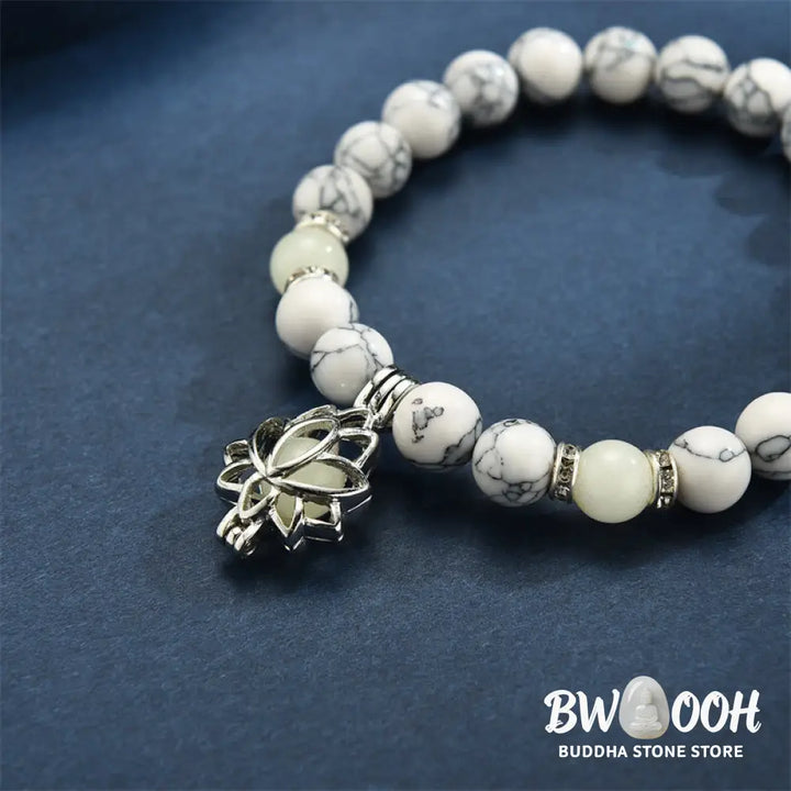 Buddha Stones Tibetan Turquoise Glowstone Luminous Bead Lotus Protection Bracelet - BWOOOH - Bracelet