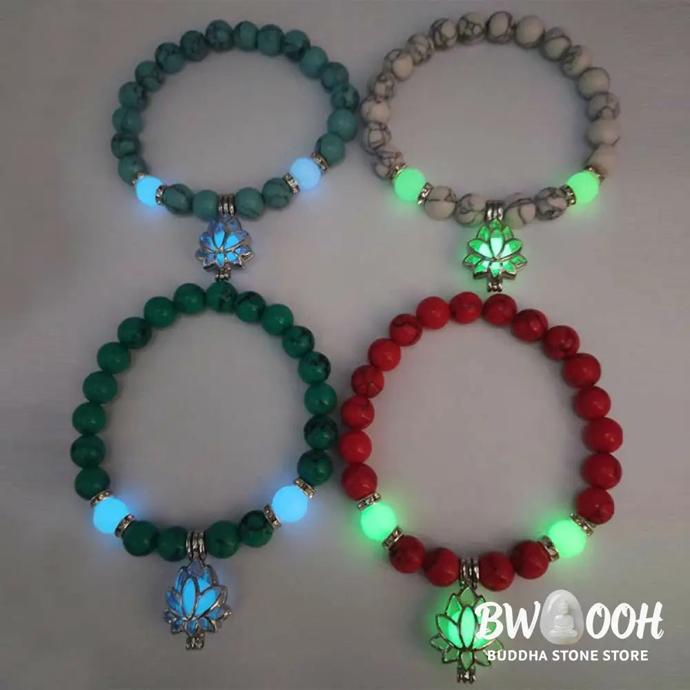 Buddha Stones Tibetan Turquoise Glowstone Luminous Bead Lotus Protection Bracelet - BWOOOH - Bracelet