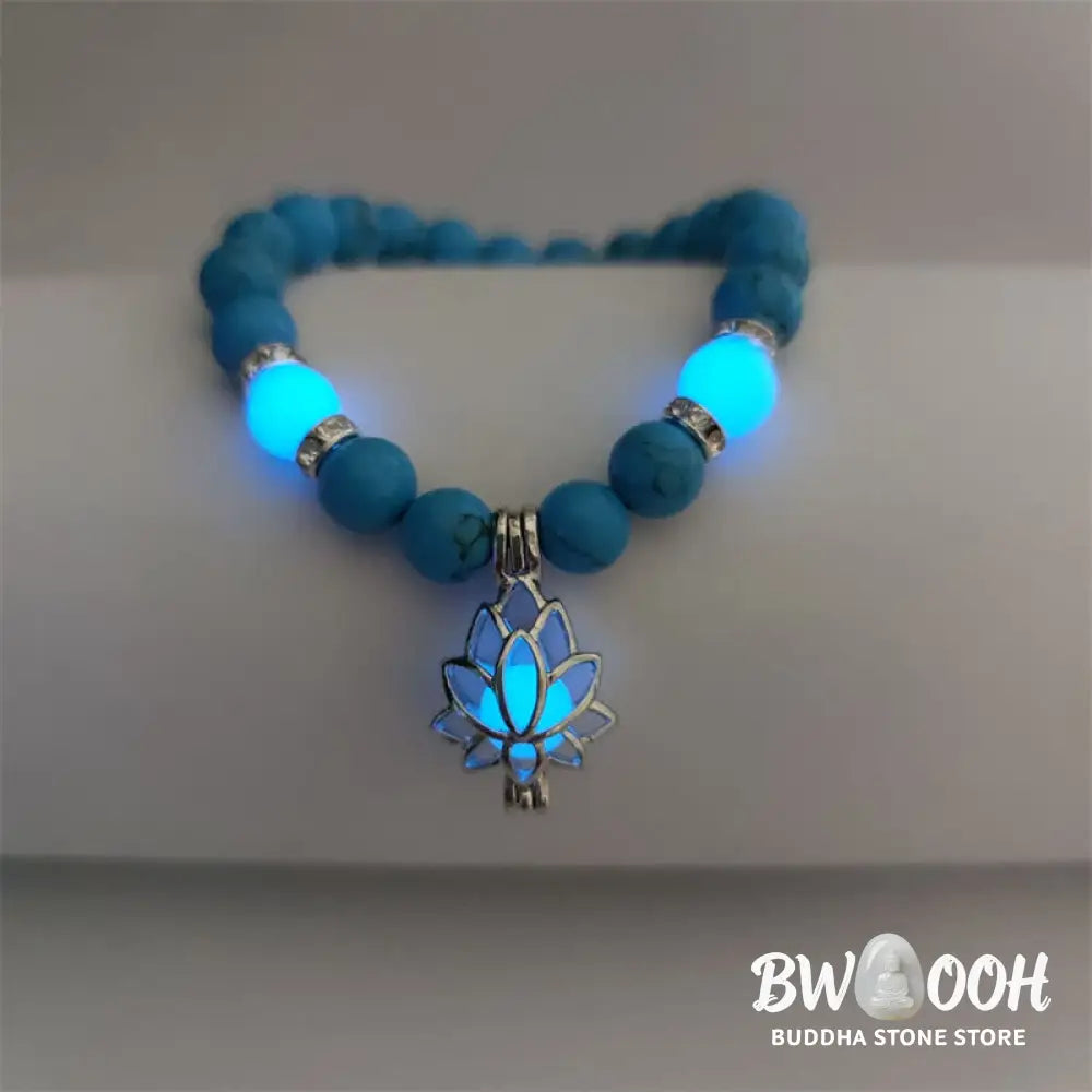 Buddha Stones Tibetan Turquoise Glowstone Luminous Bead Lotus Protection Bracelet - BWOOOH - Bracelet