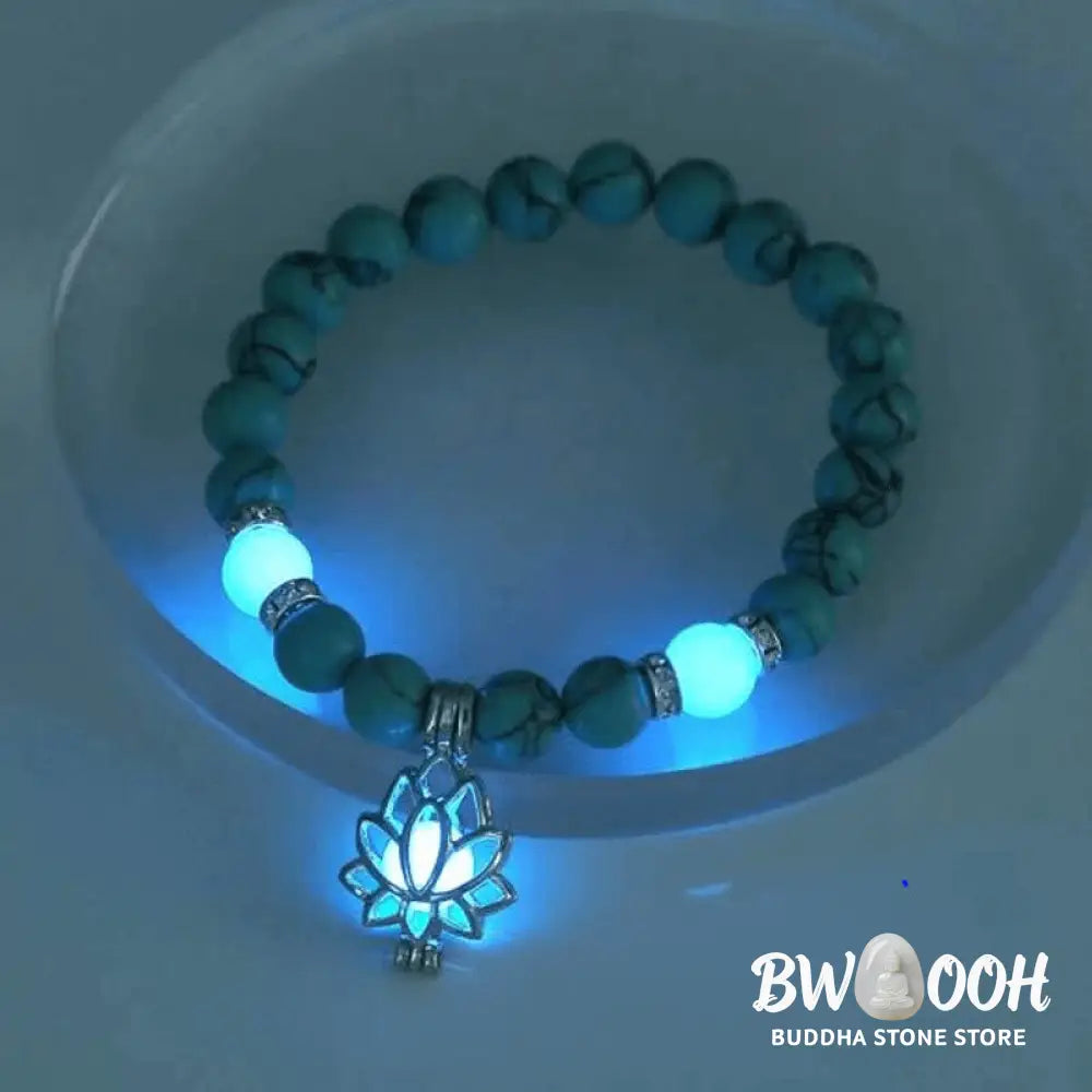 Buddha Stones Tibetan Turquoise Glowstone Luminous Bead Lotus Protection Bracelet - BWOOOH - Bracelet
