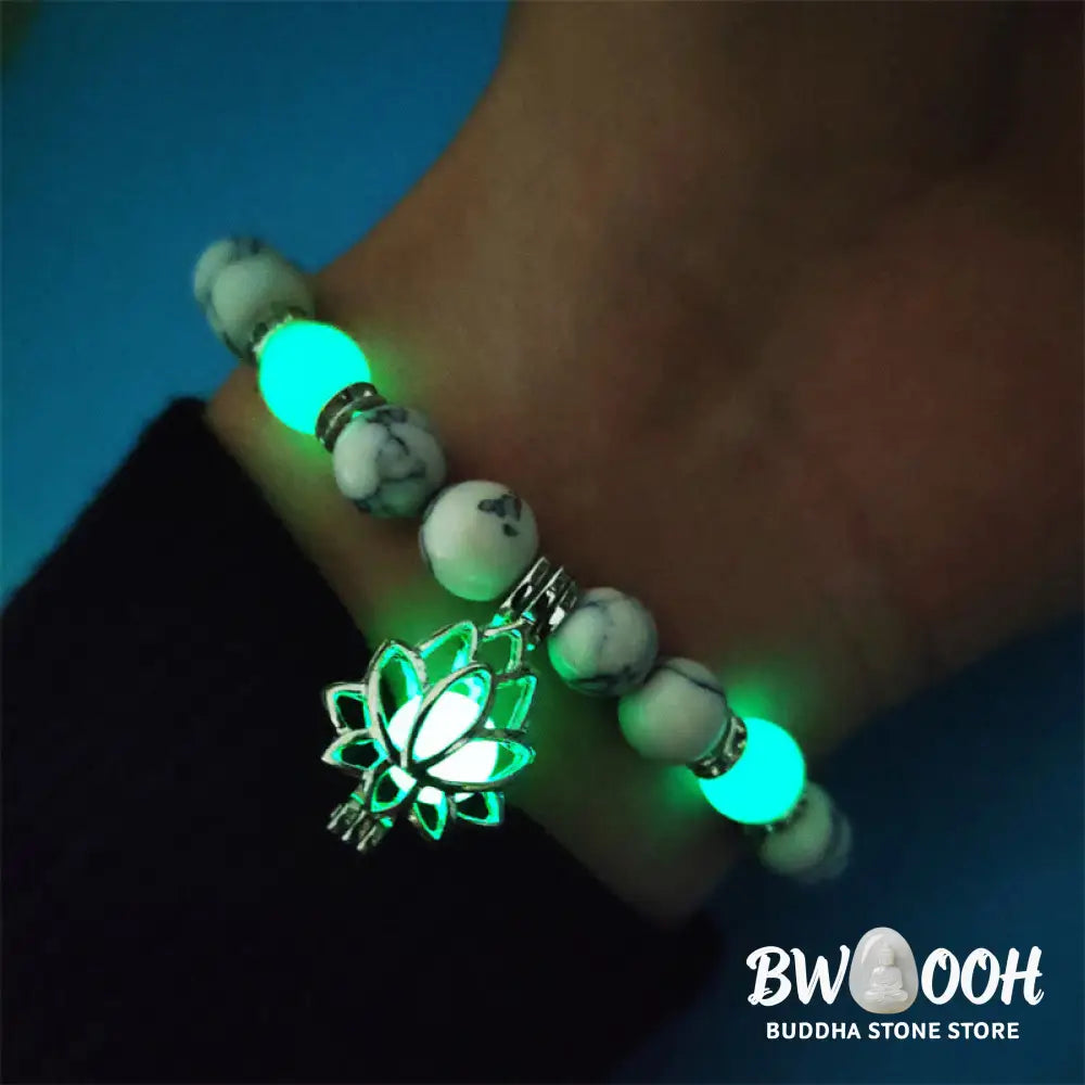 Buddha Stones Tibetan Turquoise Glowstone Luminous Bead Lotus Protection Bracelet - BWOOOH - Bracelet